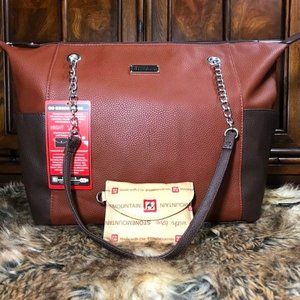 Stone Mountain Caramel Genuine Leather Tote w/Portable USB Charge Bank & Cords